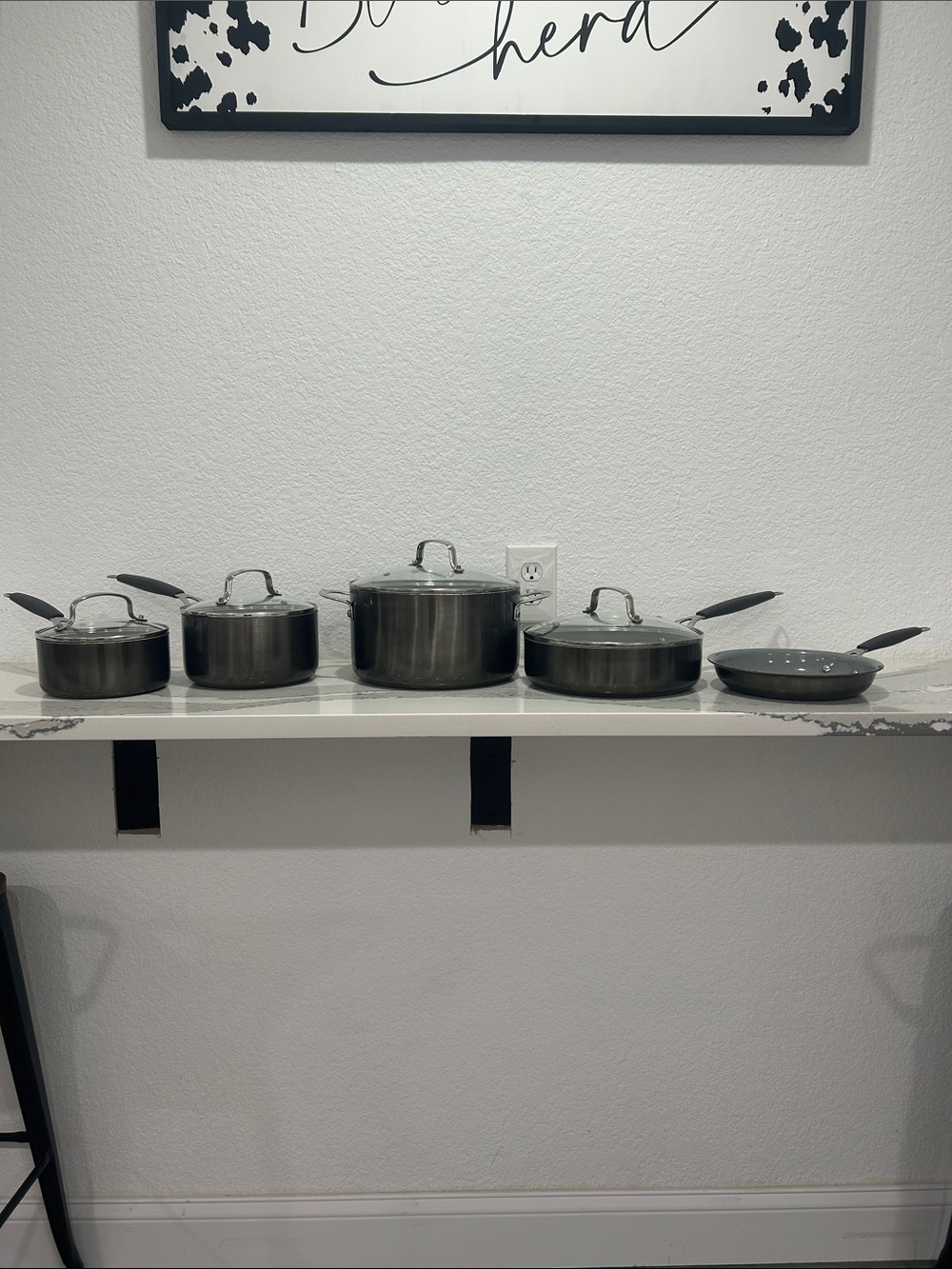 9 Piece Dark Gray Nonstick Cookware Set with Glass Lids By Food Network